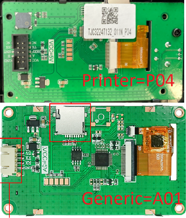 Model comparison between printer and generic display on tjc website